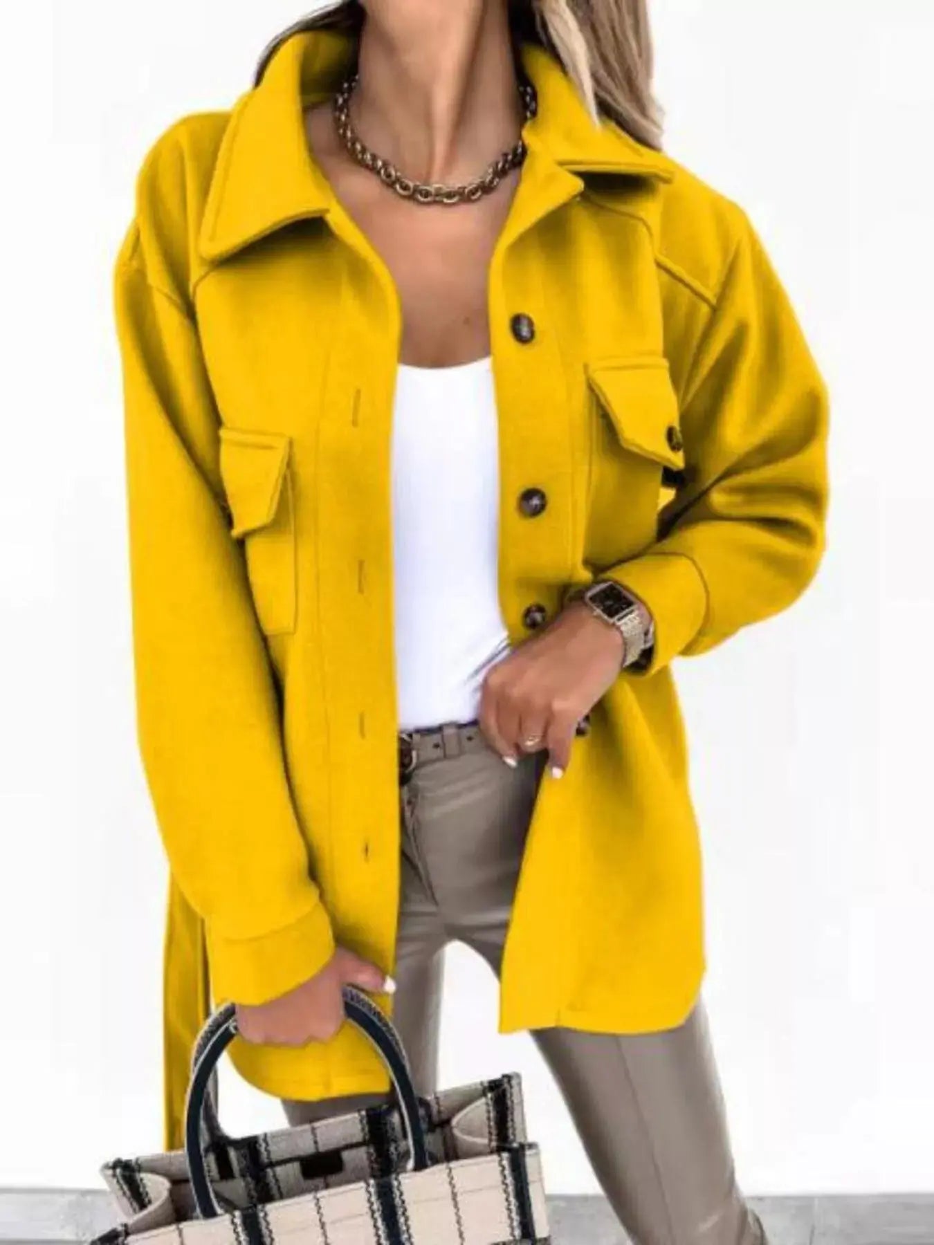 Button-Down Tie Waist Coat Simply Love
