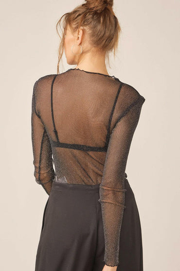 Idem Ditto Sparkling Glitter Long Sleeve Sheer Top.