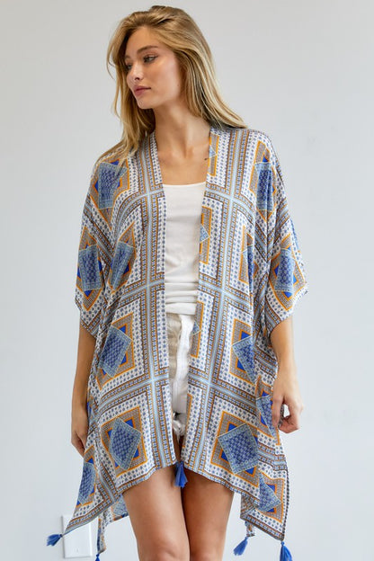 Loose printed kimono - short sleeve