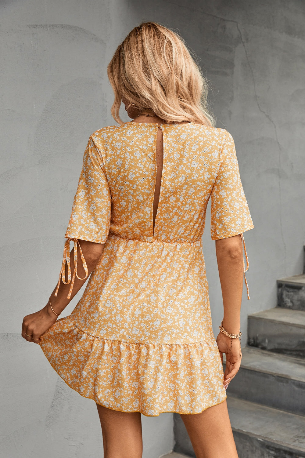 Ditsy Floral V-Neck Half Sleeve Mini Dress Coco’s Tee Boutique