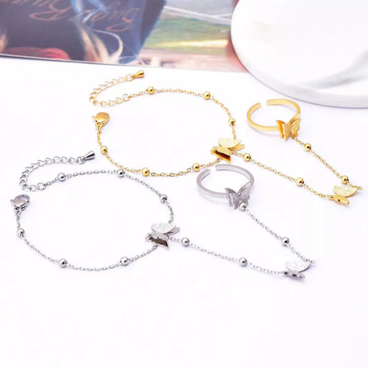 18K Gold Plated Butterfly Charm Finger Bracelet With Adjustable Chain Simply Love