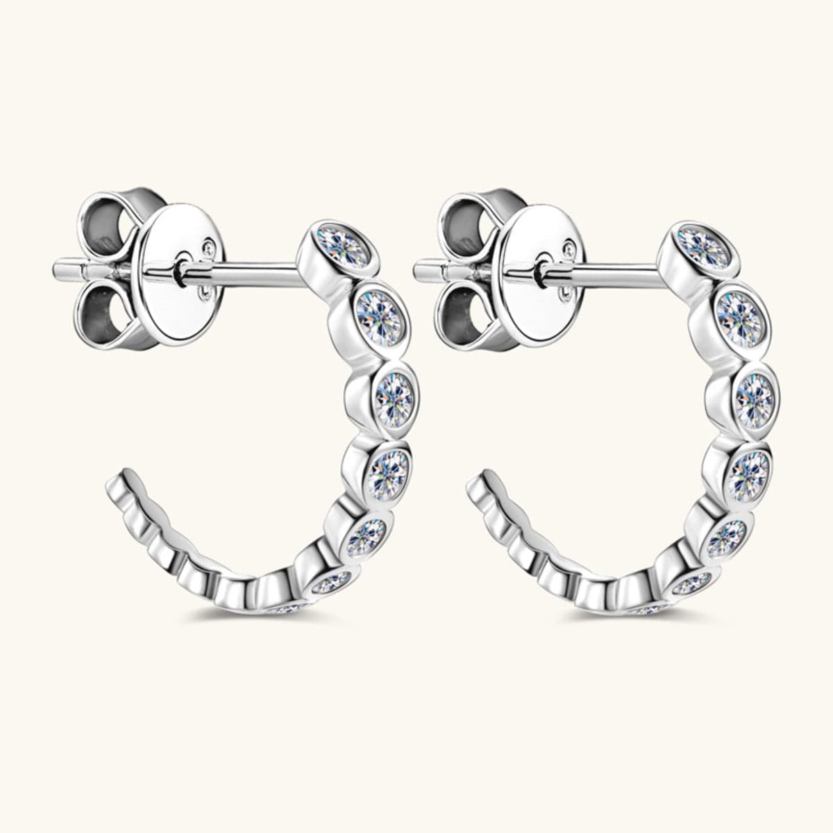 Inlaid Moissanite 925 Sterling Silver C-Hoop Earrings.