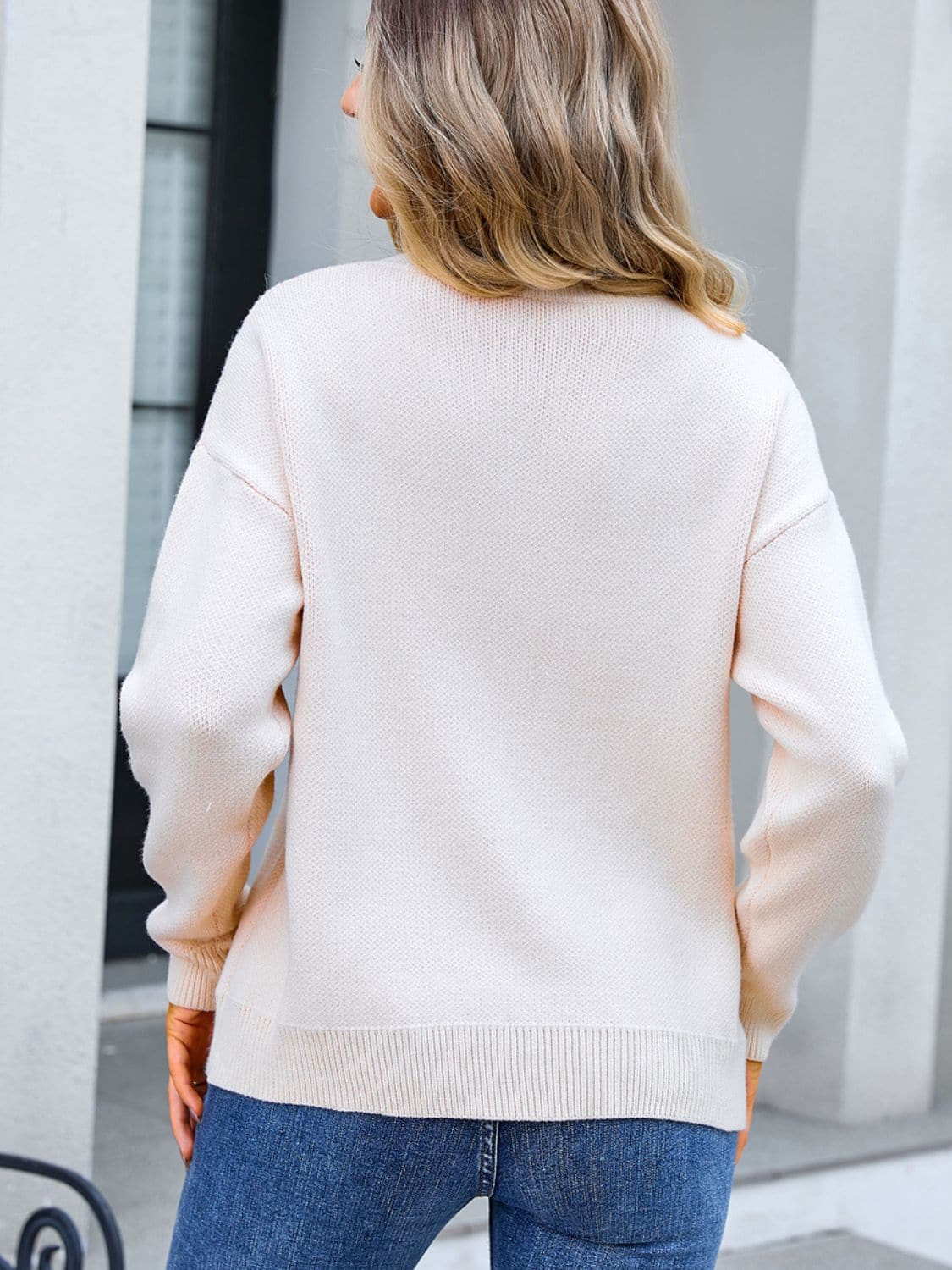 Bow Round Neck Dropped Shoulder Sweater.