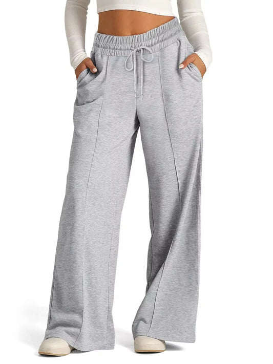 Drawstring Wide Leg Pants With Pockets For Women Loungewear Rayon Spandex Blend Simply Love