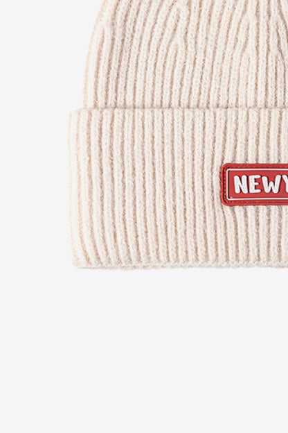 NEWYORK Patch Rib-Knit Cuffed Beanie.