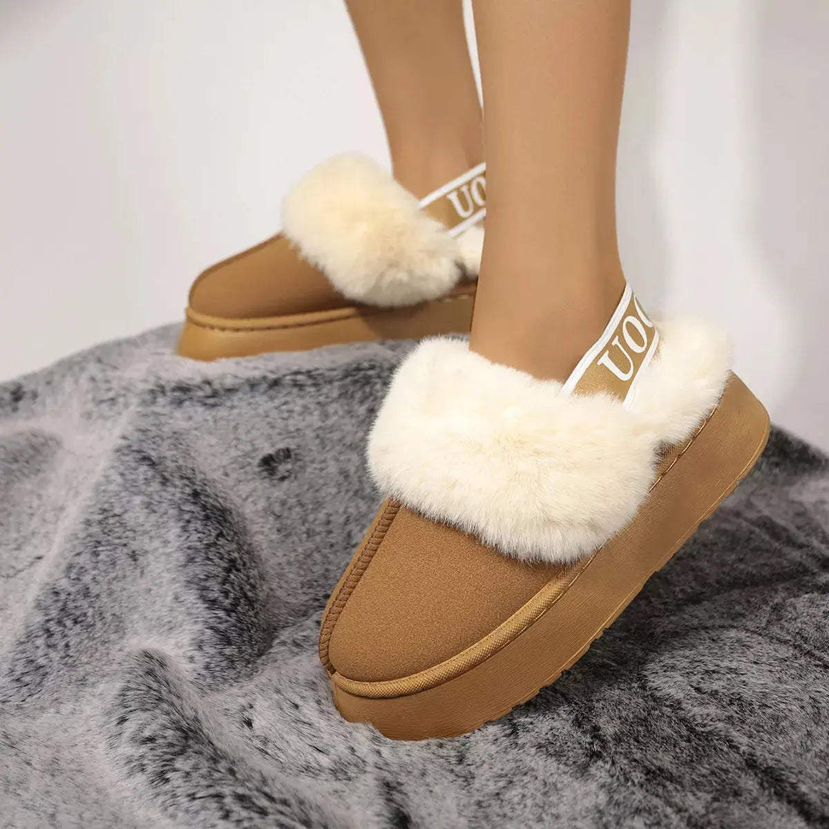 Round Toe Platform Ankle Boots With Faux Fur Lining Suede Rubber Sole Simply Love
