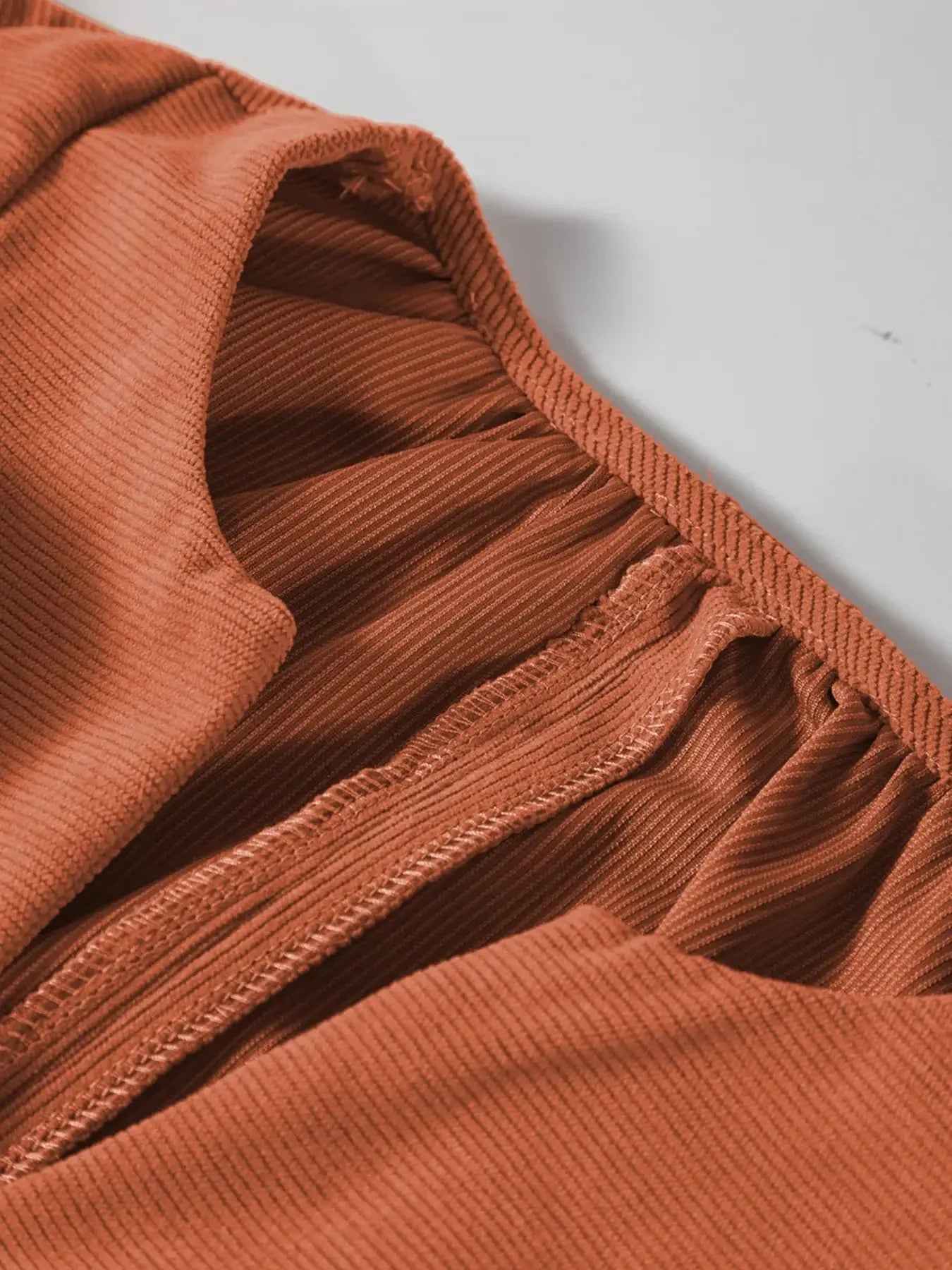 Split Neck Scallop Detail Corduroy Mini Dress Simply Love