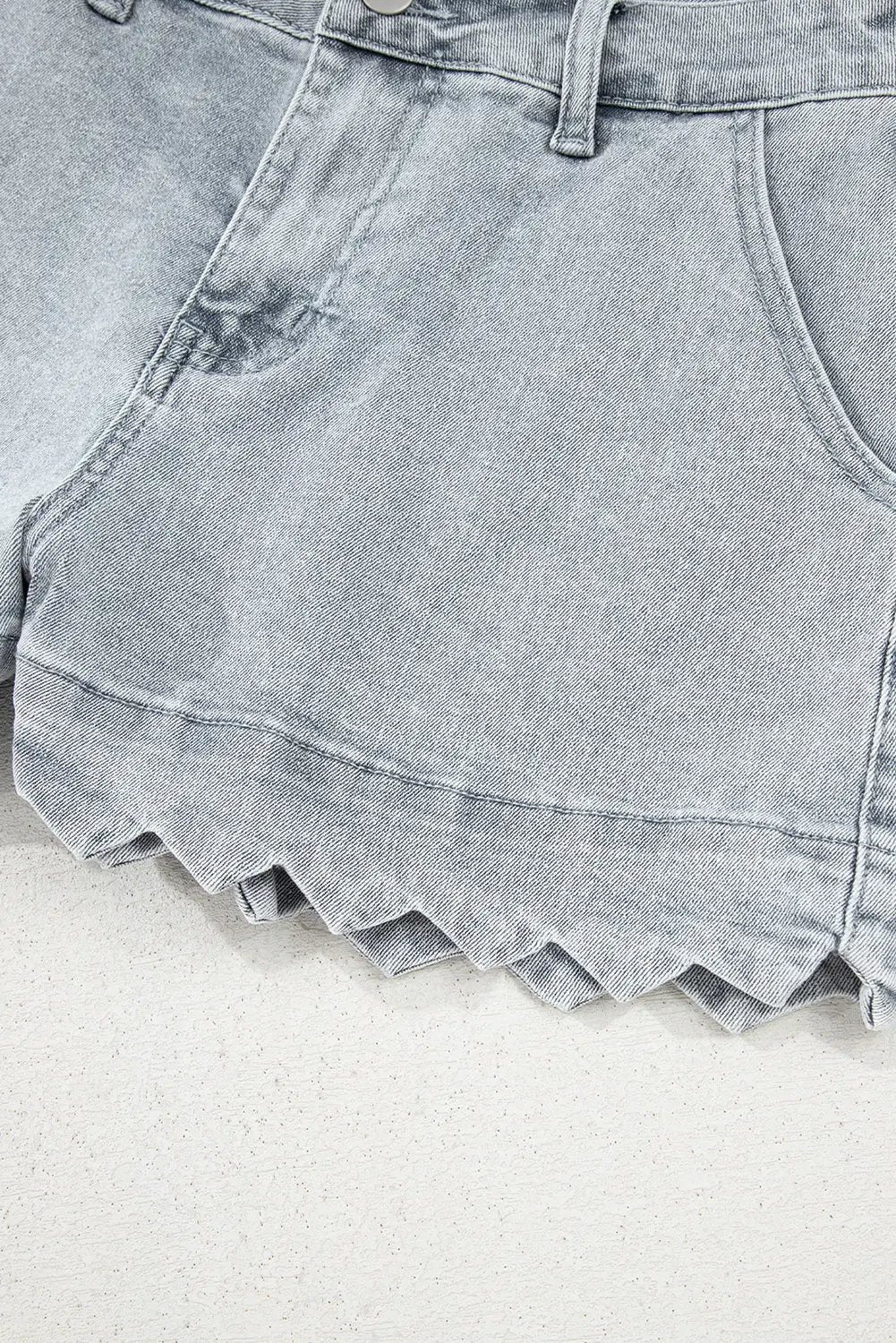 Dusk Blue Scalloped Hemline Acid Wash High Waist Denim Shorts Love Salve
