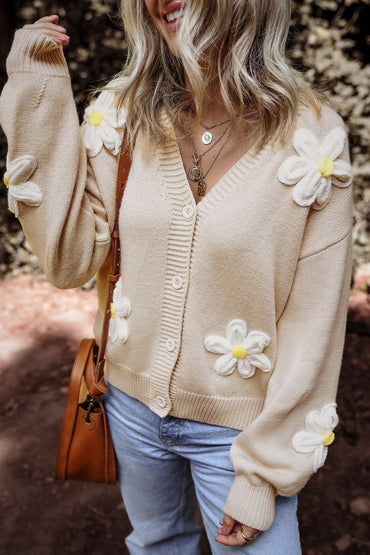 Flower Dropped Shoulder Long Sleeve Cardigan.