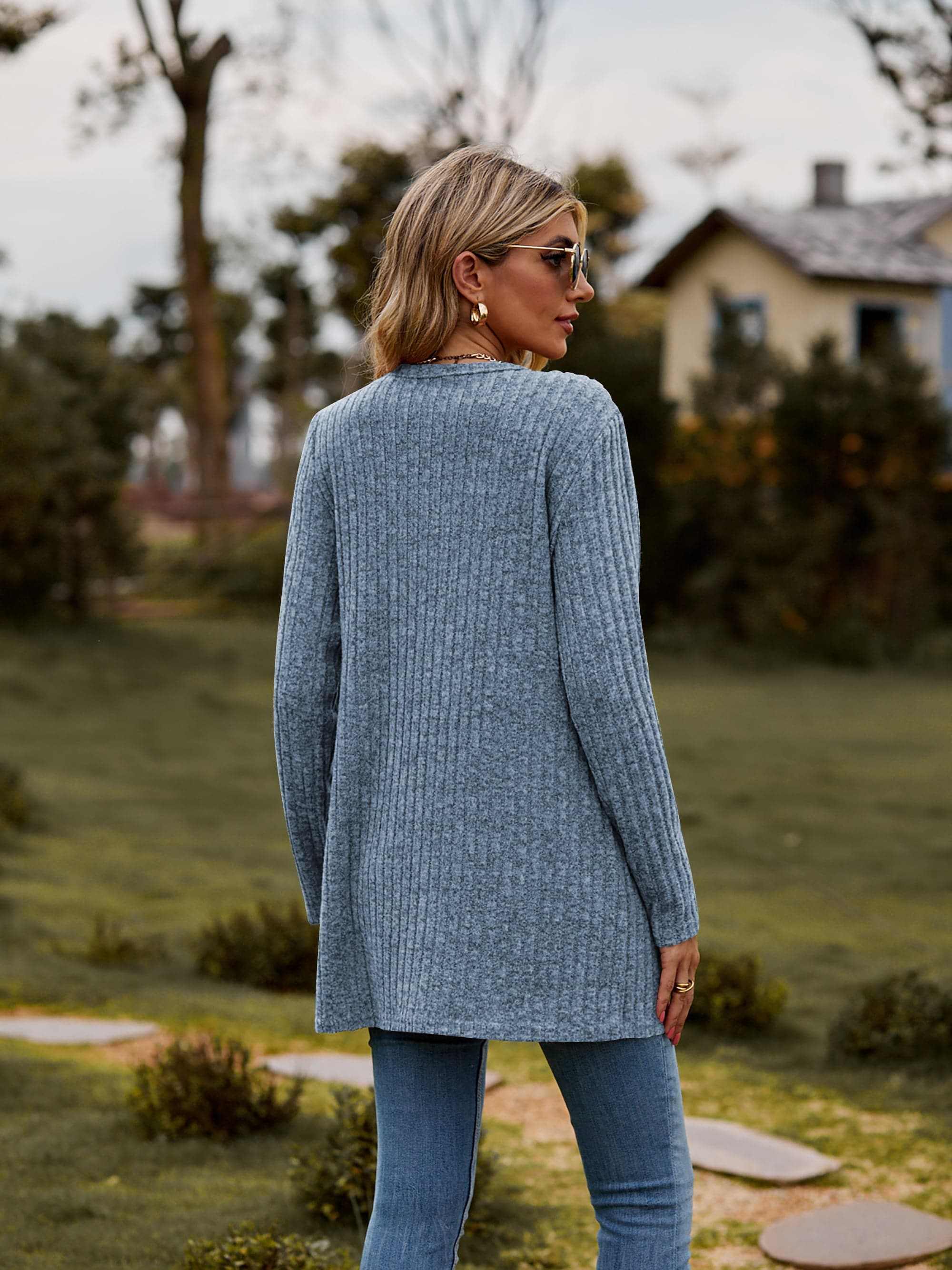 Heathered ribbed cardigan with pockets - Love Salve 