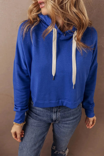 Cozy drawstring hoodie with sheer sleeves