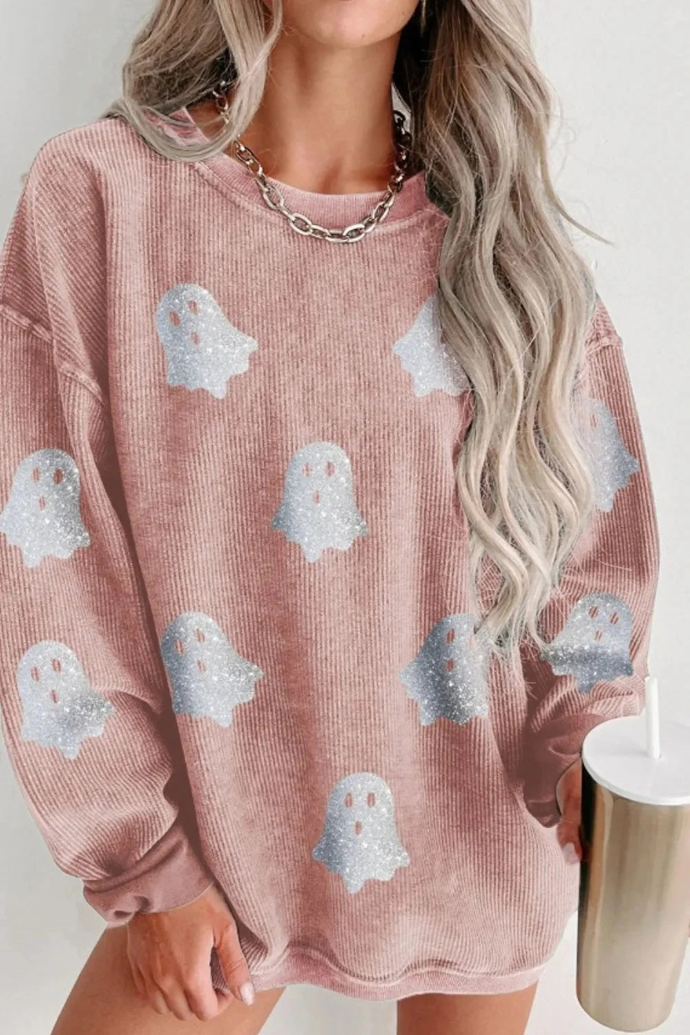 Ghost Round Neck Oversized Sweatshirt Coco’s Tee Boutique