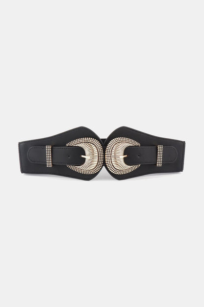 Shell Double Buckle Elastic Wide Belt.