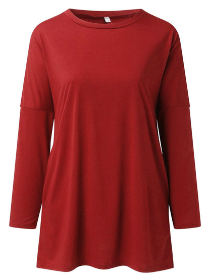 Chic and comfy round neck long sleeve tee with pockets