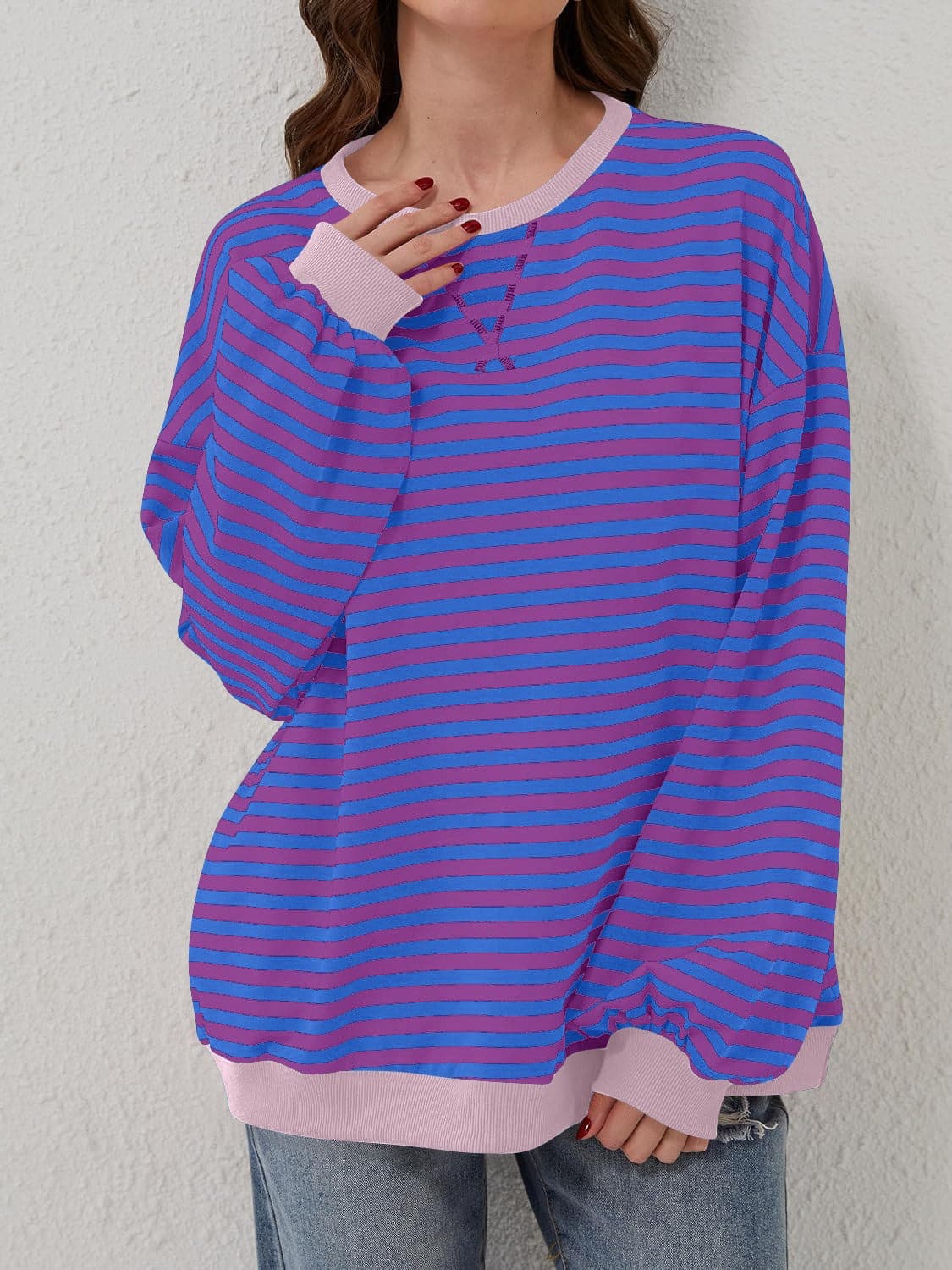 Contrast Striped Long Sleeve Sweatshirt.