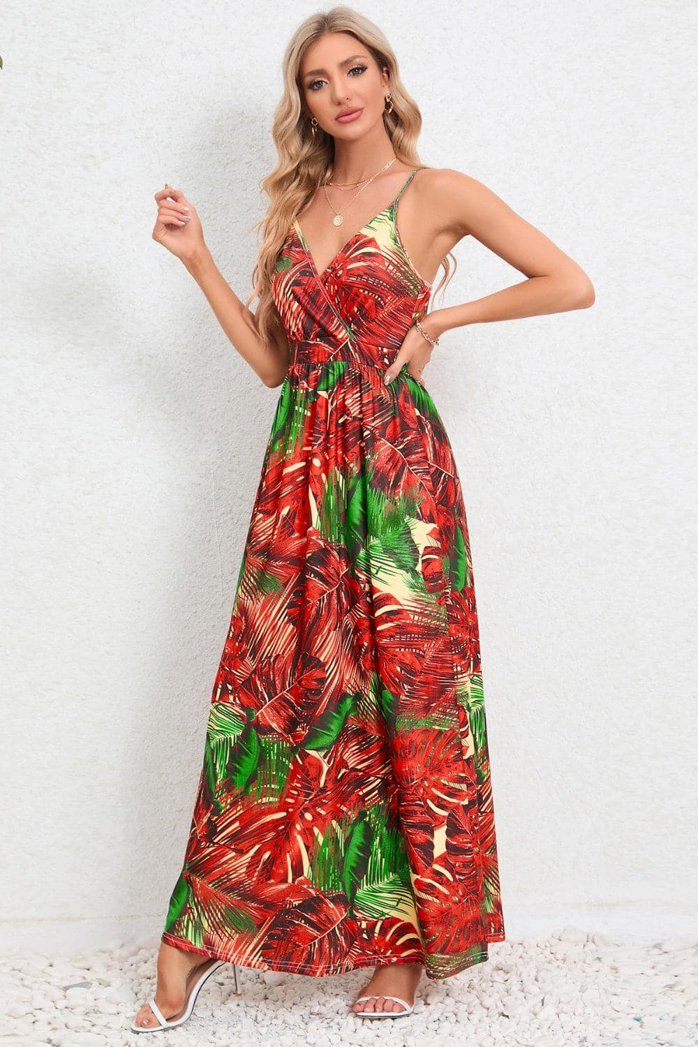 Printed Surplice Maxi Cami Dress.