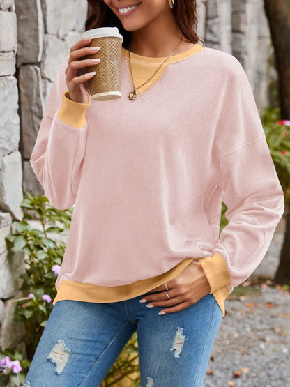 Contrast Round Neck Long Sleeve Sweatshirt.