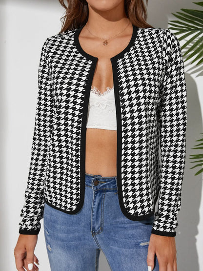 Chic houndstooth open front jacket