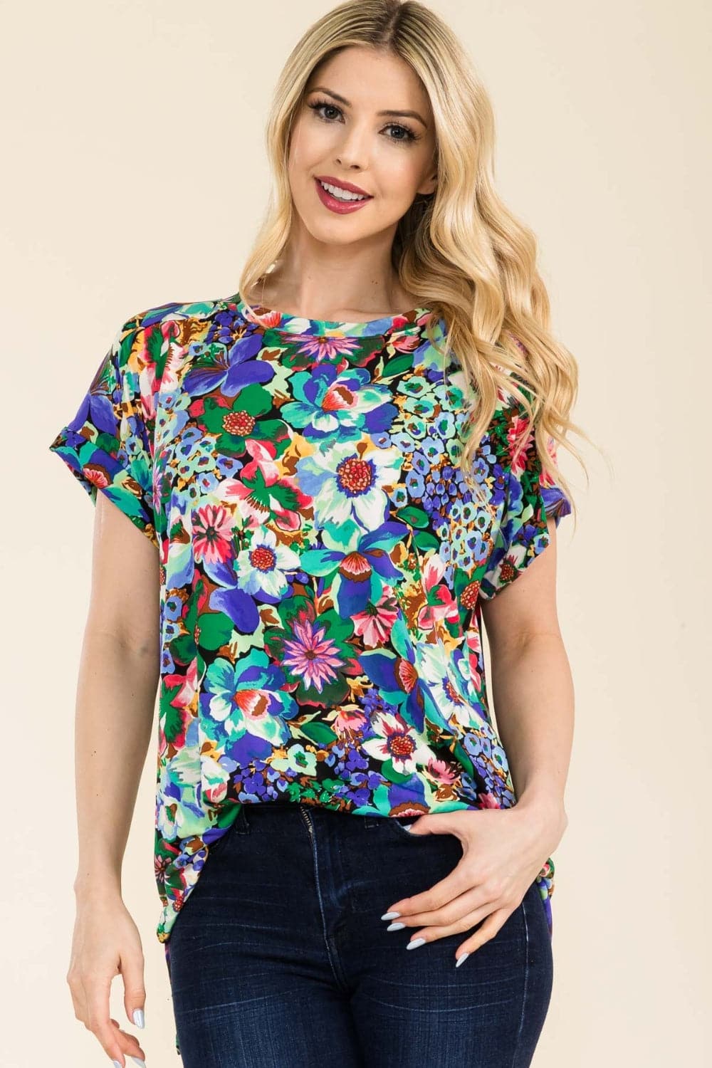 Celeste Full Size Round Neck Short Sleeve Floral T-Shirt.