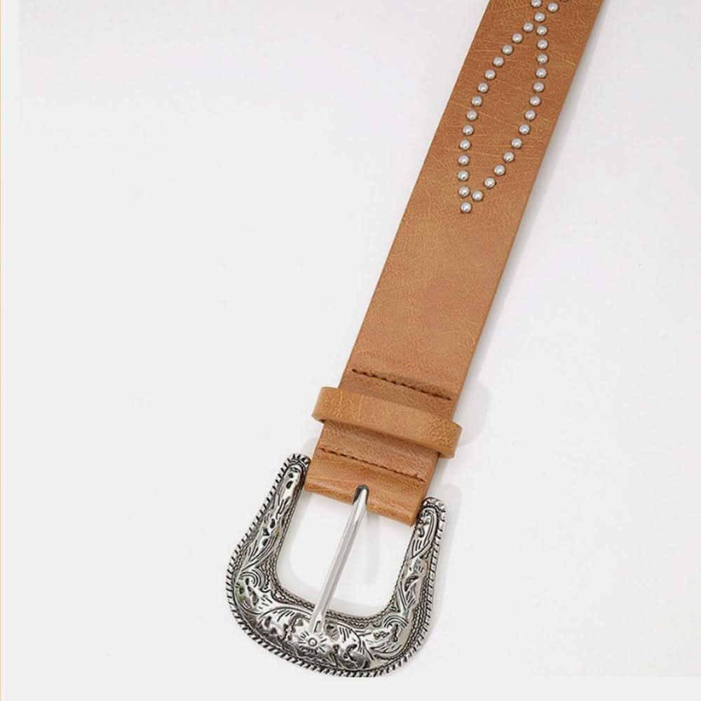 Sparkling rhinestone embellished PU leather belt