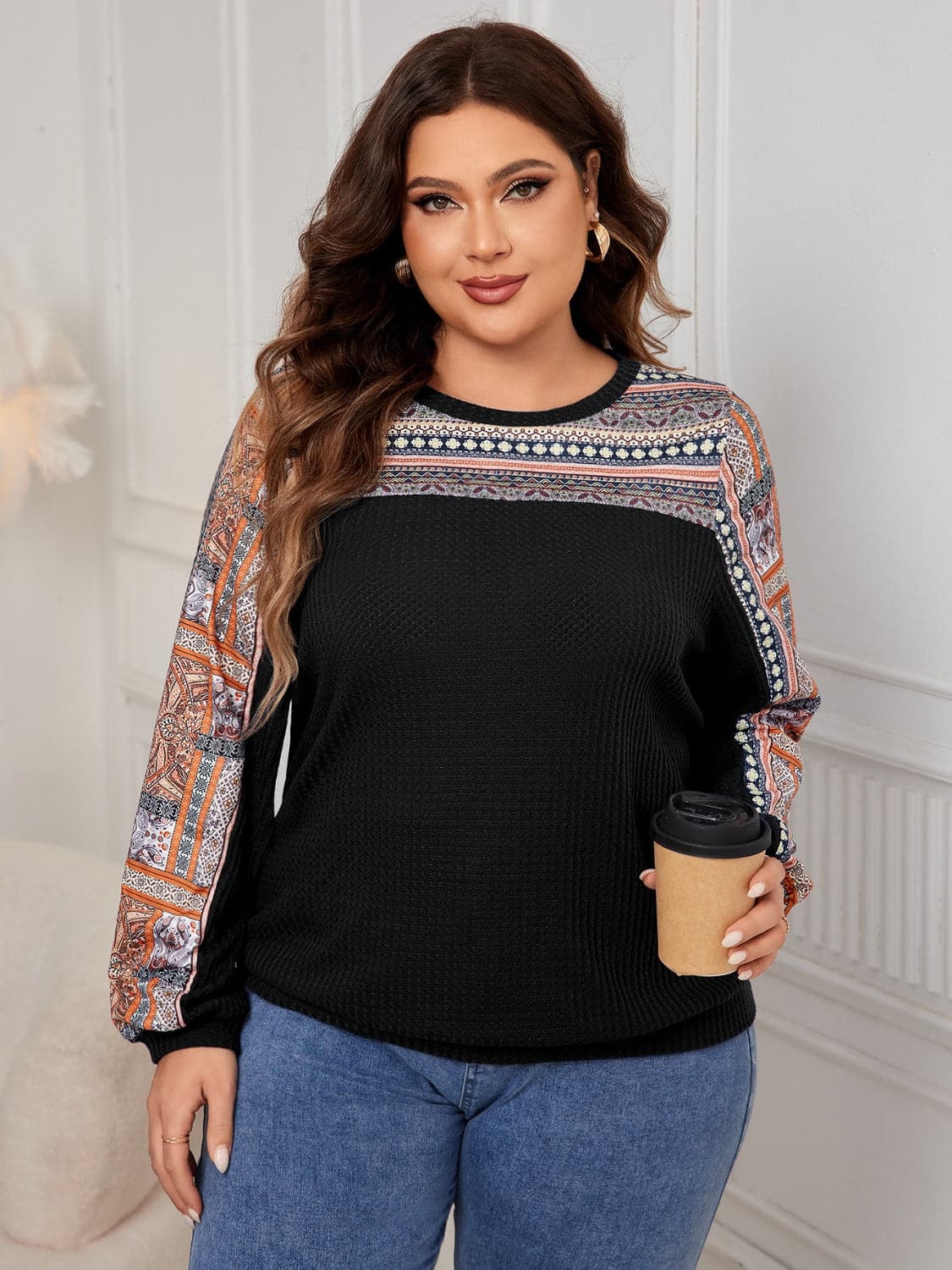 Plus Size Printed Long Sleeve Sweatshirt.