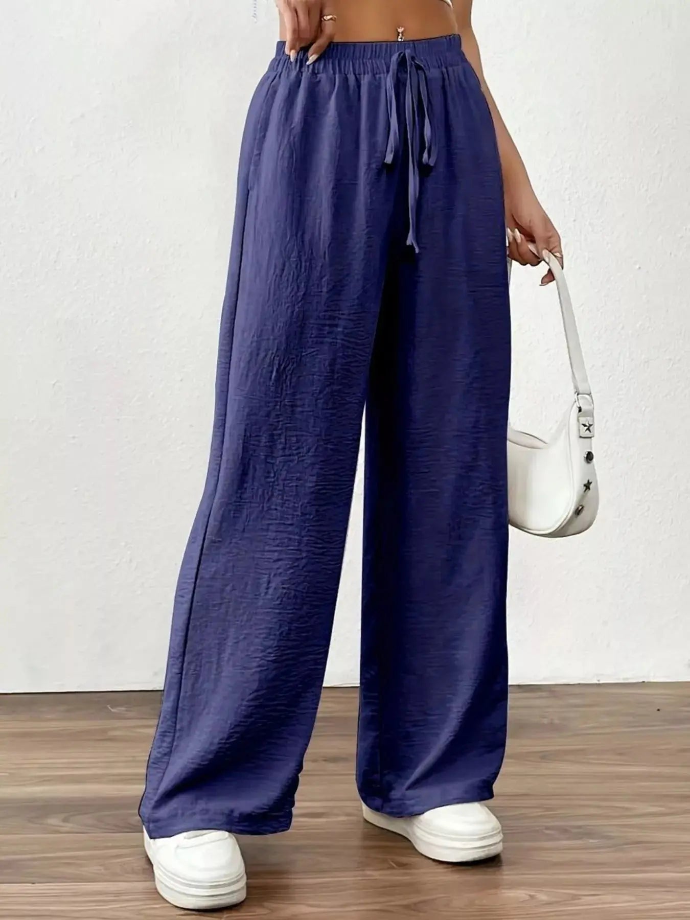 Casual Drawstring Wide Leg Pants Simply Love