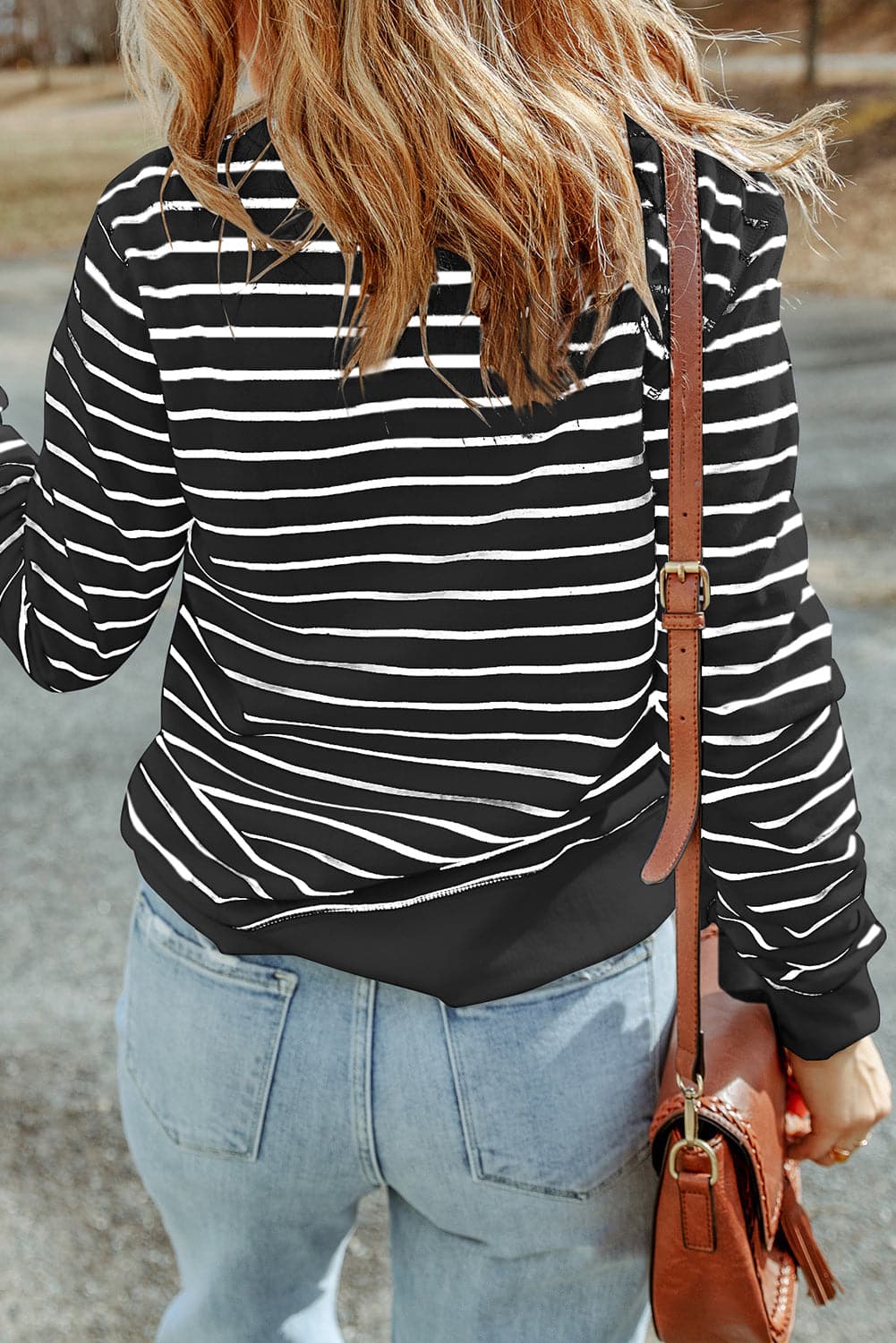 Striped Round Neck Long Sleeve Sweatshirt.