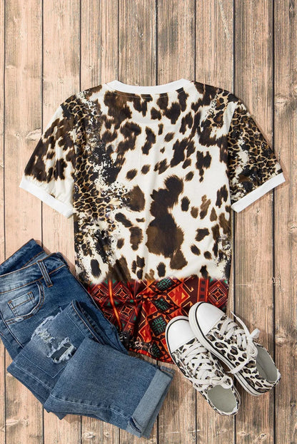 Graphic Leopard Round Neck Short Sleeve T-Shirt.