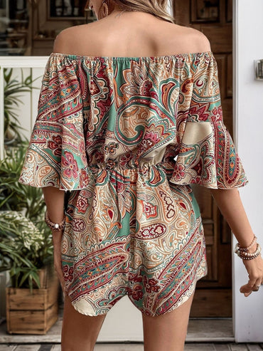 Printed Off Shoulder Half Sleeve Romper.