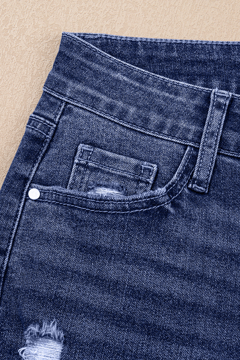 Real Teal Folded Cuffs Distressed Straight High Waist Jeans Love Salve