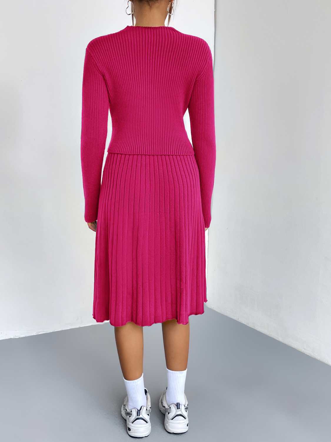 Rib-Knit Sweater and Skirt Set.