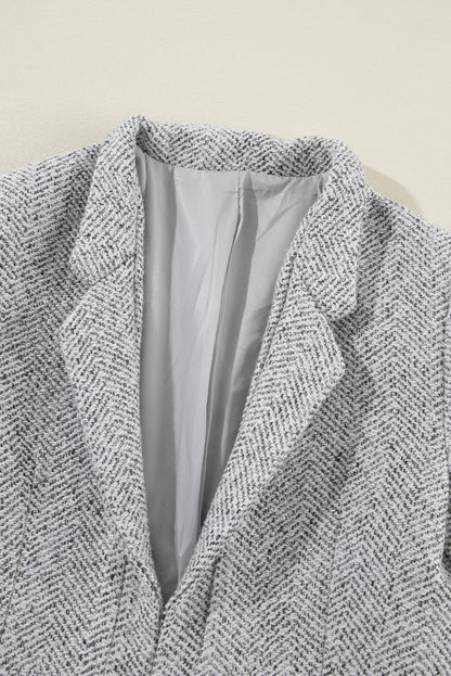 Elegant light grey lapel collar blazer with pockets