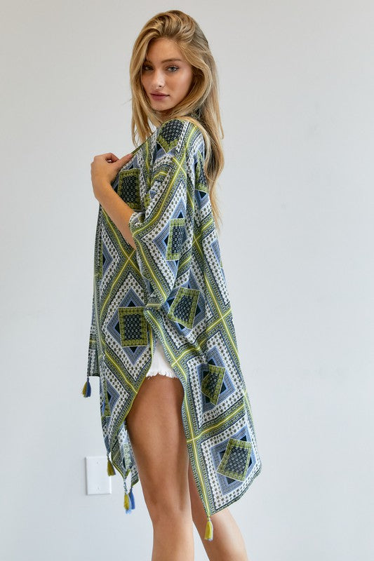 Loose printed kimono - short sleeve