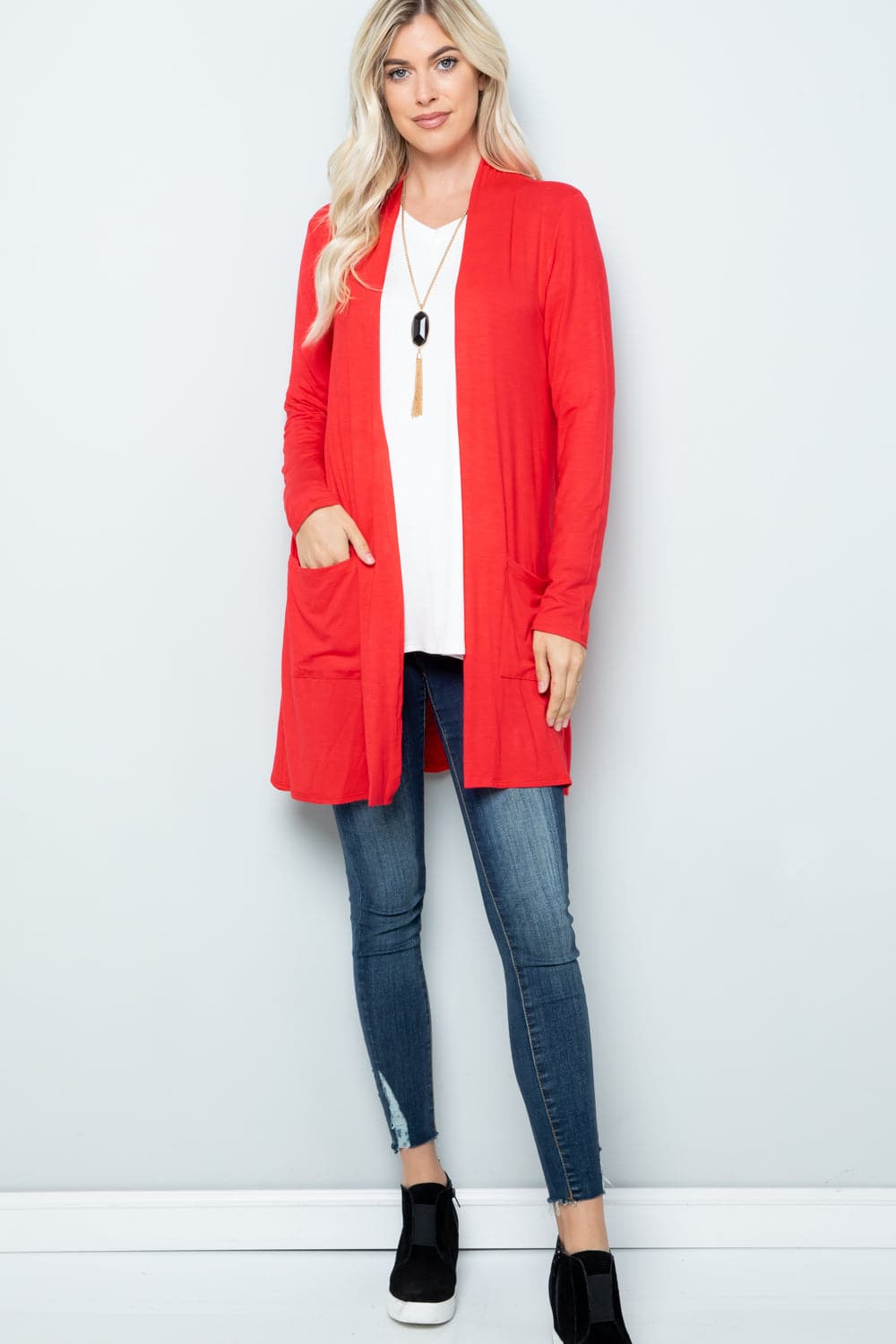 Celeste cozy open-front cardigan with functional pockets