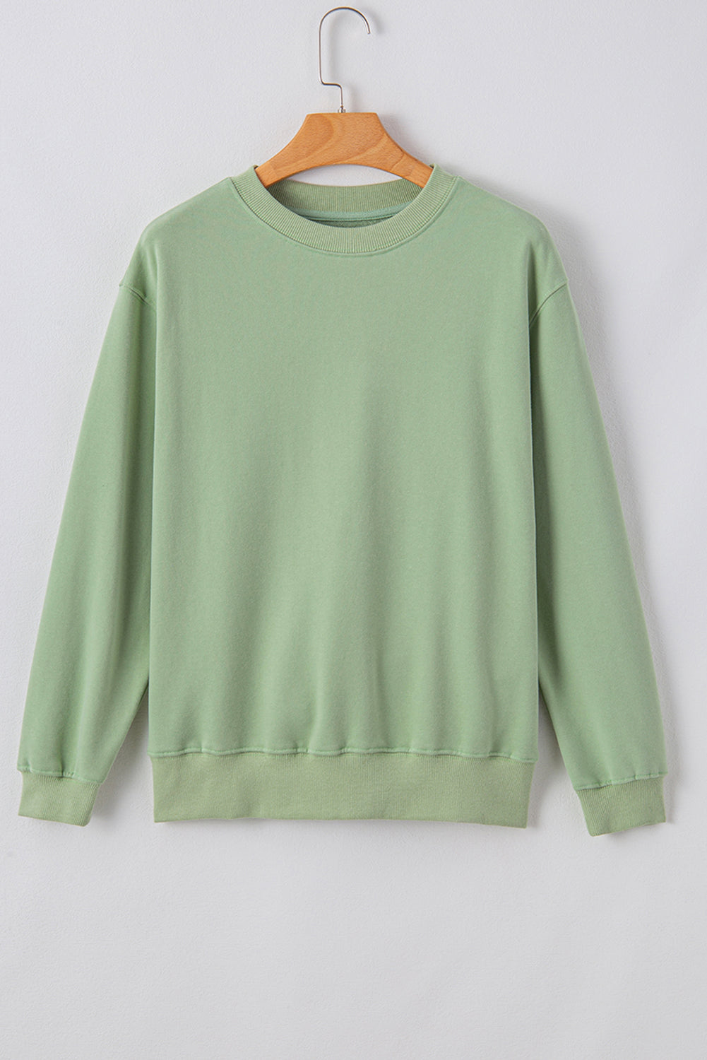 Smoke green casual drop shoulder crewneck pullover sweatshirt