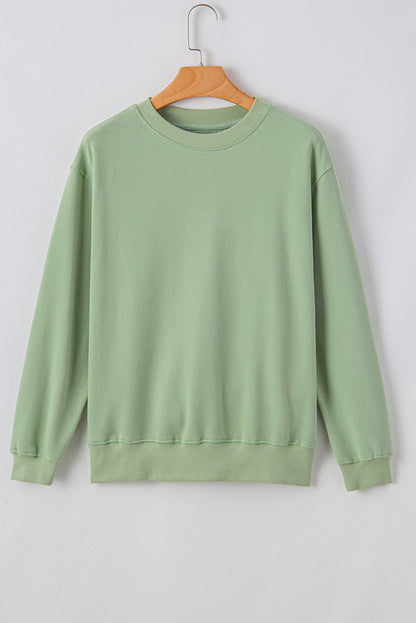 Smoke green casual drop shoulder crewneck pullover sweatshirt