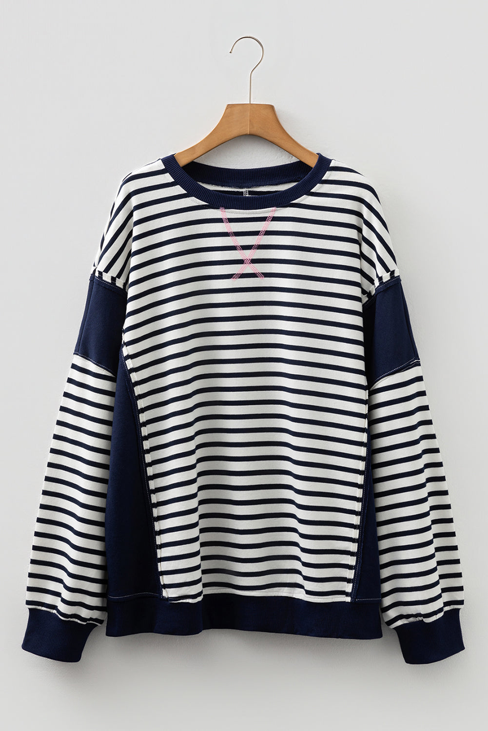 Blue Stripe Patchwork Color Block Plus Size Sweatshirt Dear-Lover Dropshipping