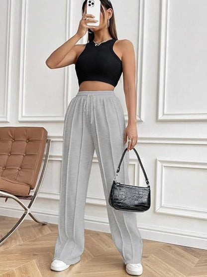 Versatile drawstring wide-leg trousers with convenient pockets