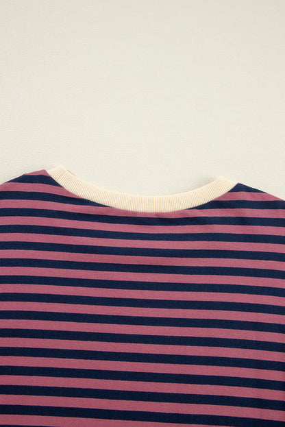 Cozy red striped oversized pullover with contrast trim