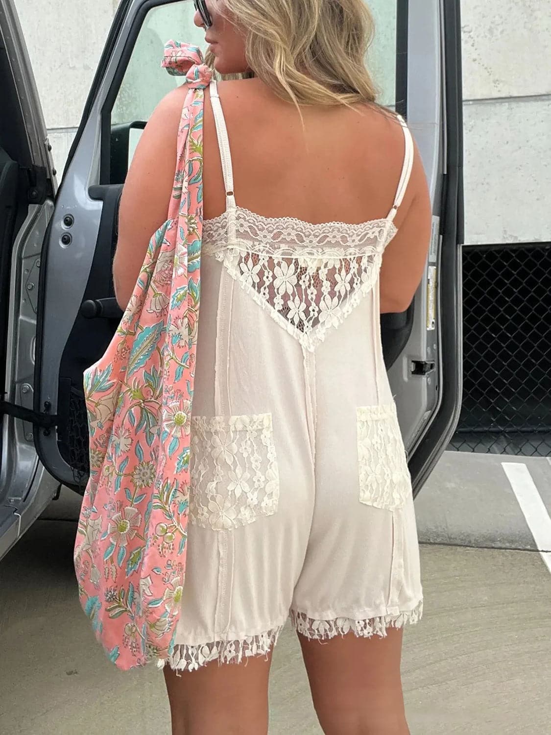 Full Size Lace Detail V-Neck Spaghetti Strap Romper.