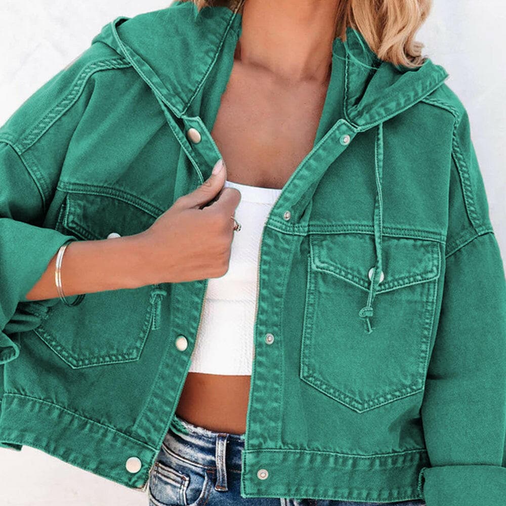 Hooded Dropped Shoulder Denim Jacket.