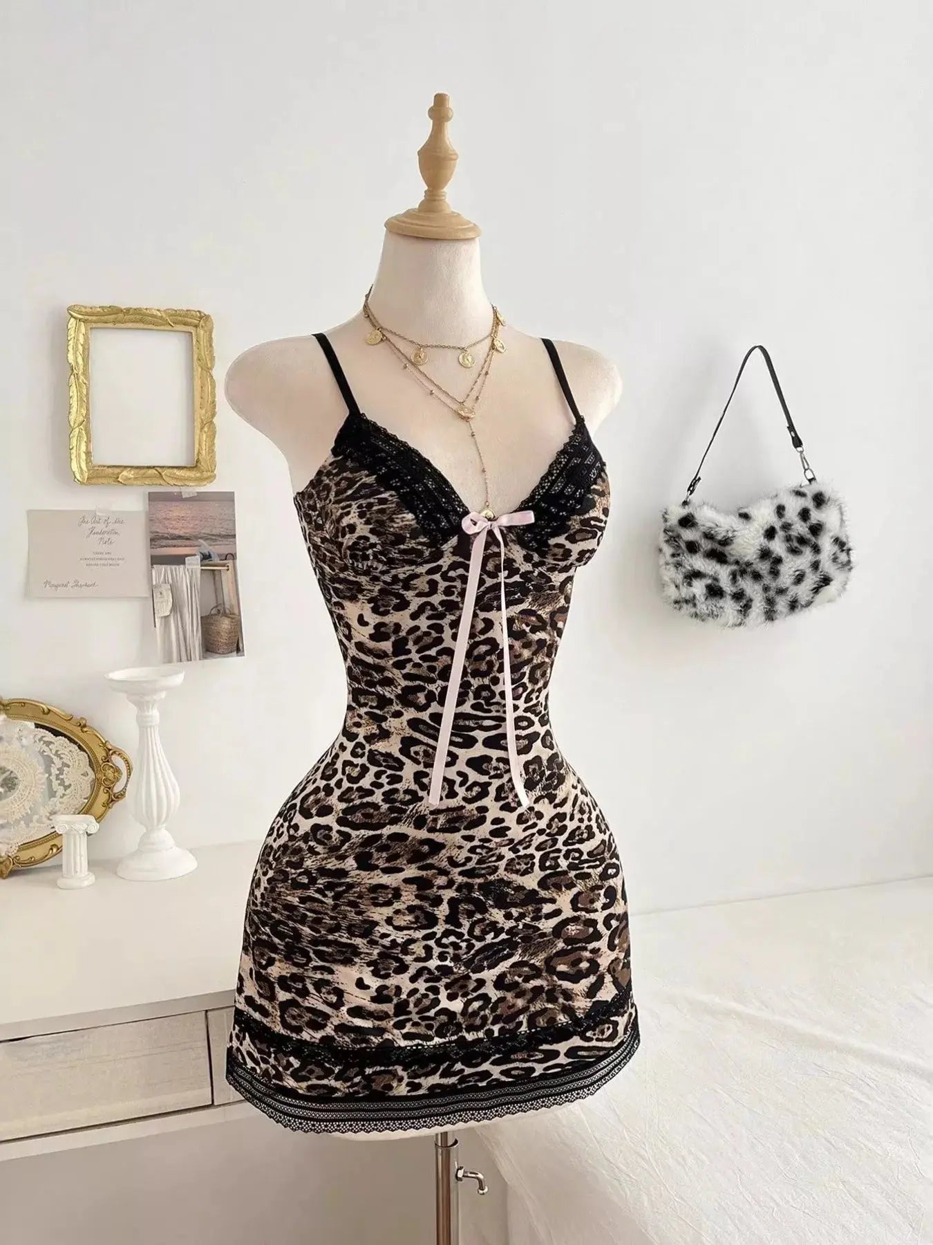 Leopard Print Lace Trim Mini Dress Simply Love