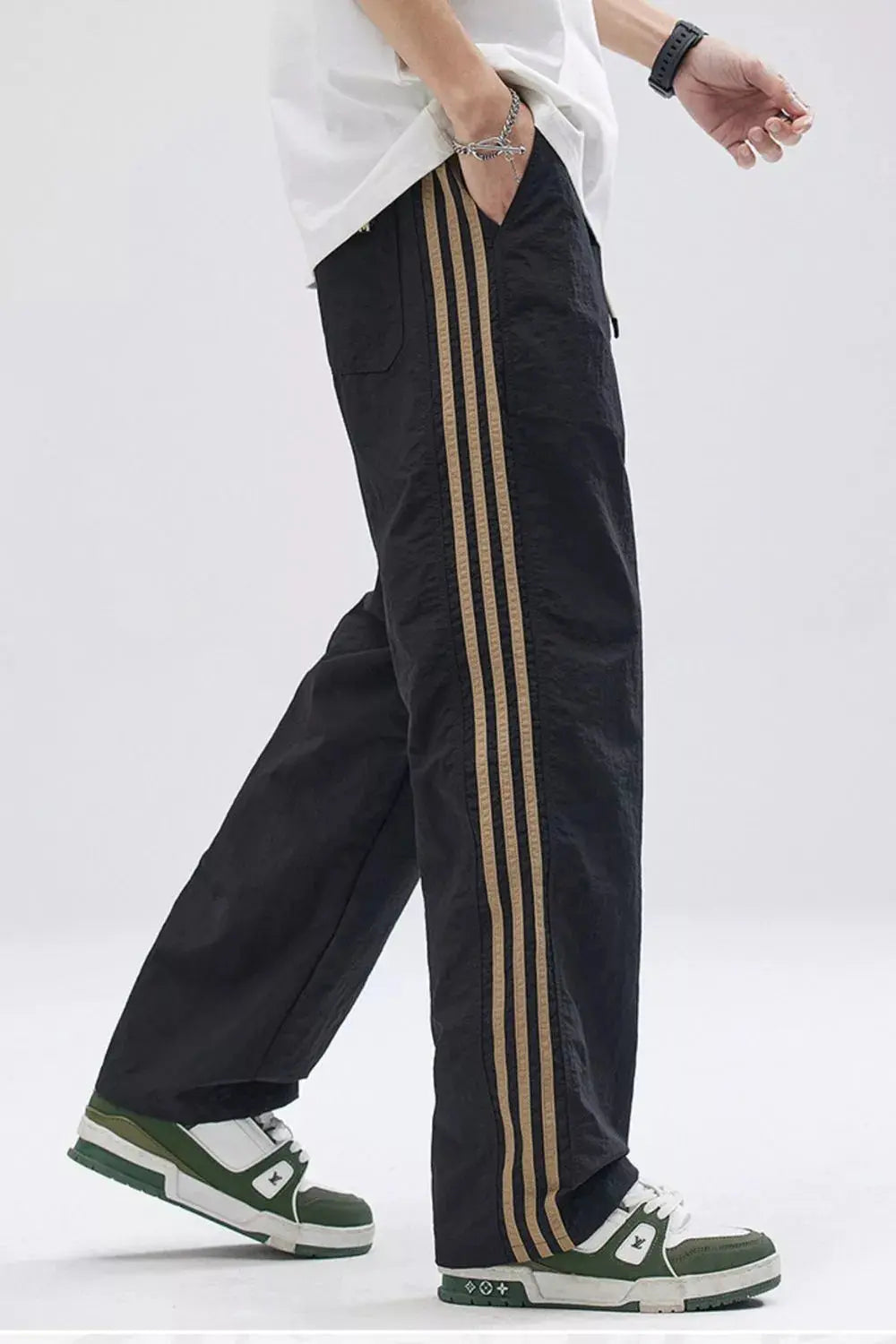Men's Full Size Side Stripes Wide Leg Pants Plus Size Simply Love