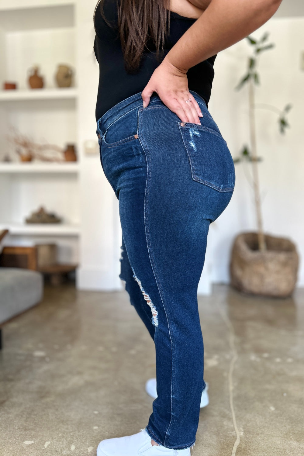 Judy Blue Full Size High Waist Rigid Magic Heavy Destroy Straight Jeans Coco’s Tee Boutique