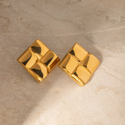 Stainless Steel 18K Gold-Plated Square Stud Earrings.