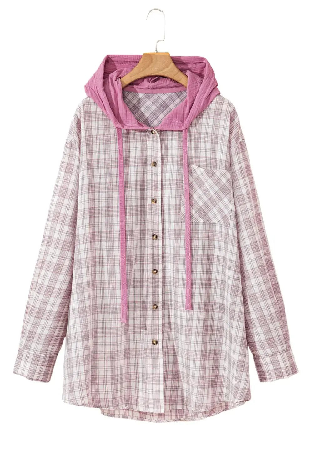 Bonbon plus size plaid hooded shirt - Love Salve 