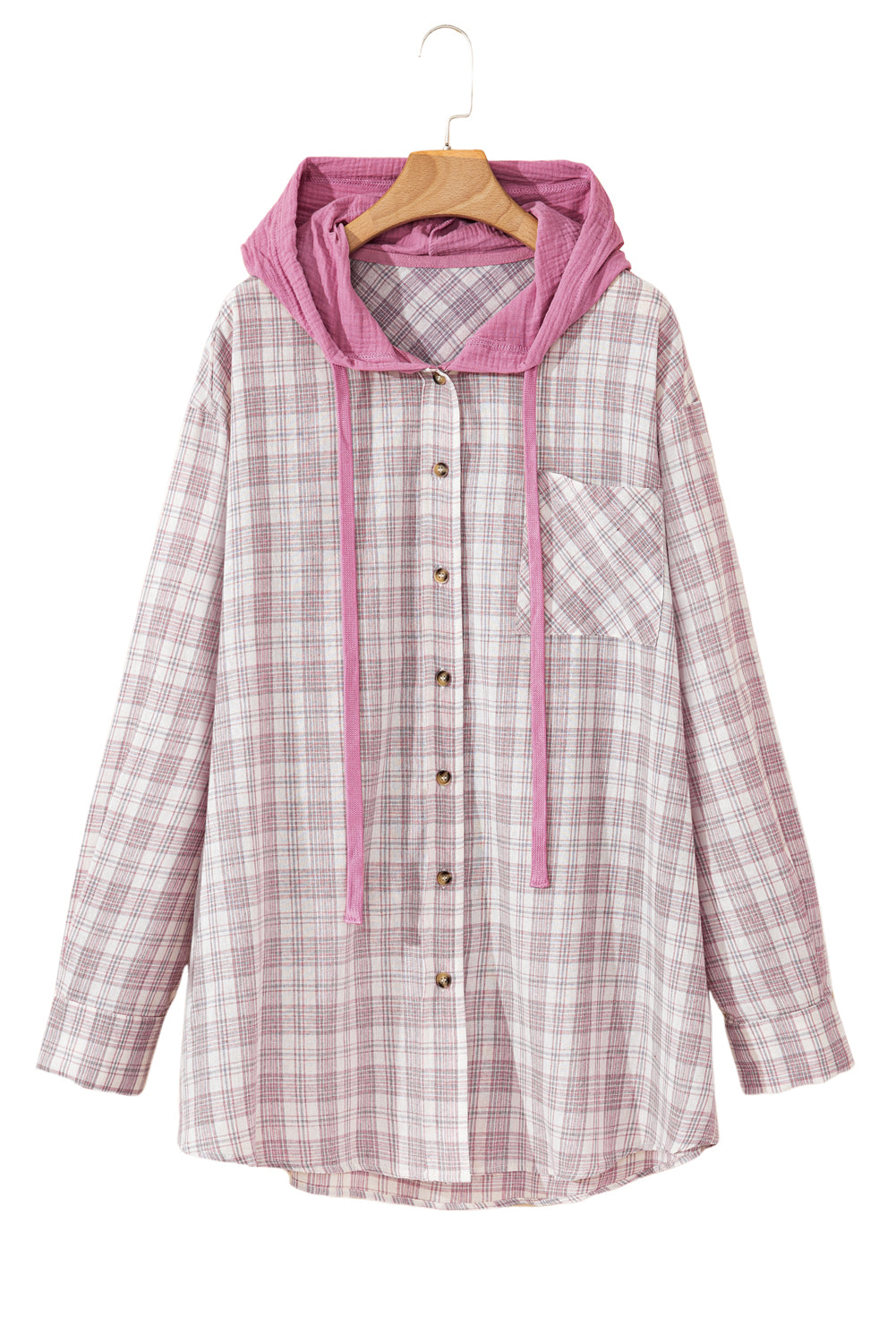 Bonbon plus size plaid hooded shirt