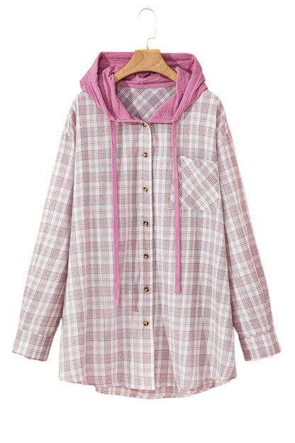 Bonbon plus size plaid hooded shirt