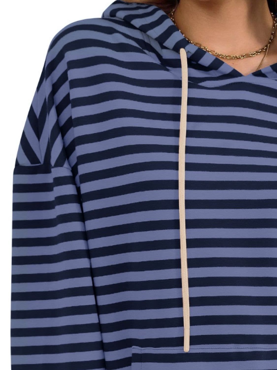 Drawstring Striped Long Sleeve Hoodie.