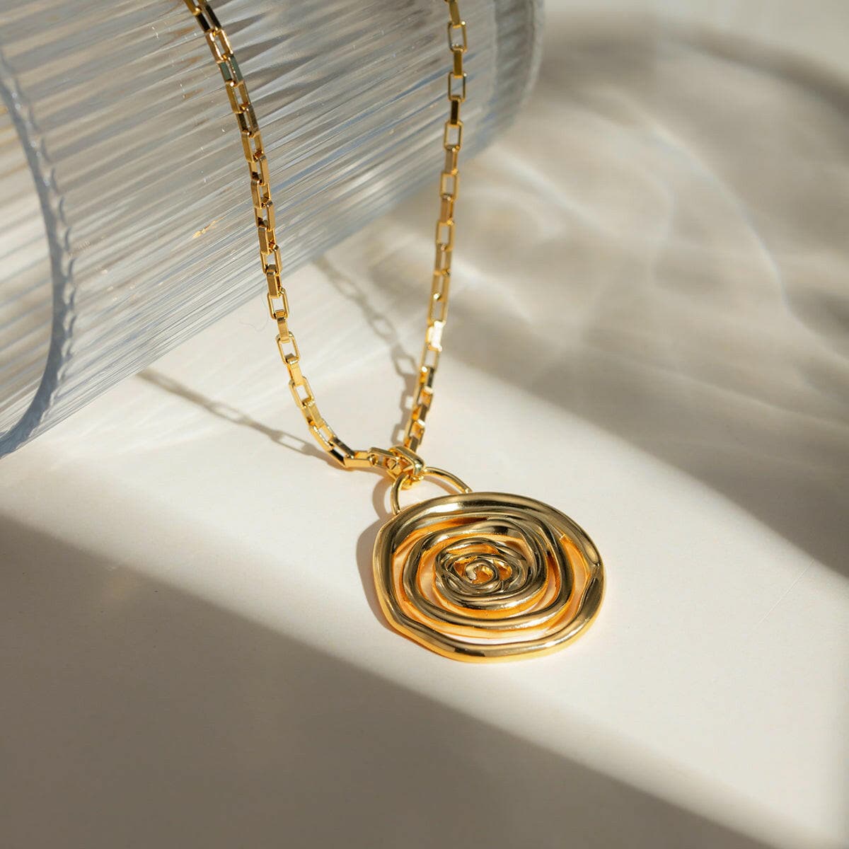 18K Gold-Plated Stainless Steel Spiral Pendant Necklace.